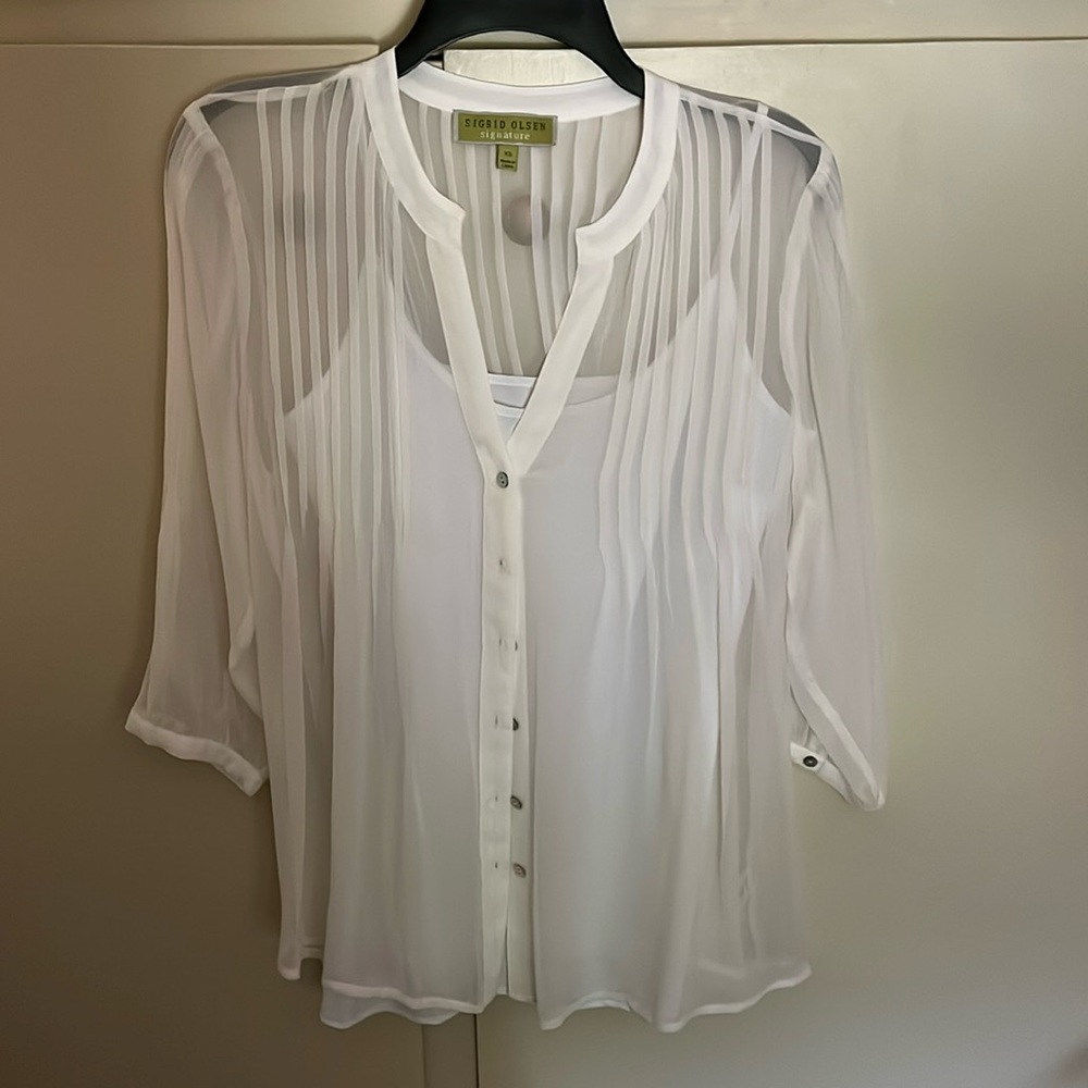 Sigrid Olsen signature silk white blouse xs